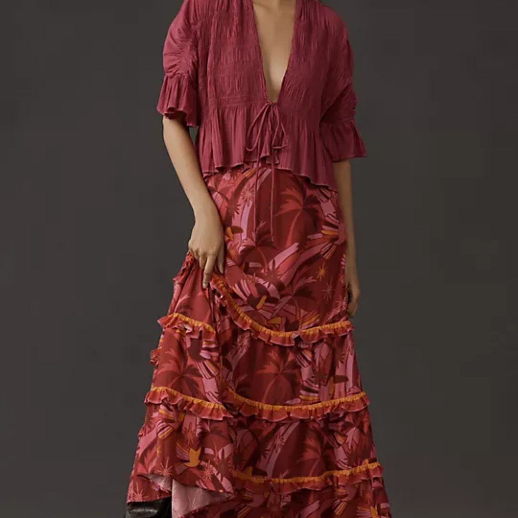 Farm Rio Tropical Tiered Maxi Skirt